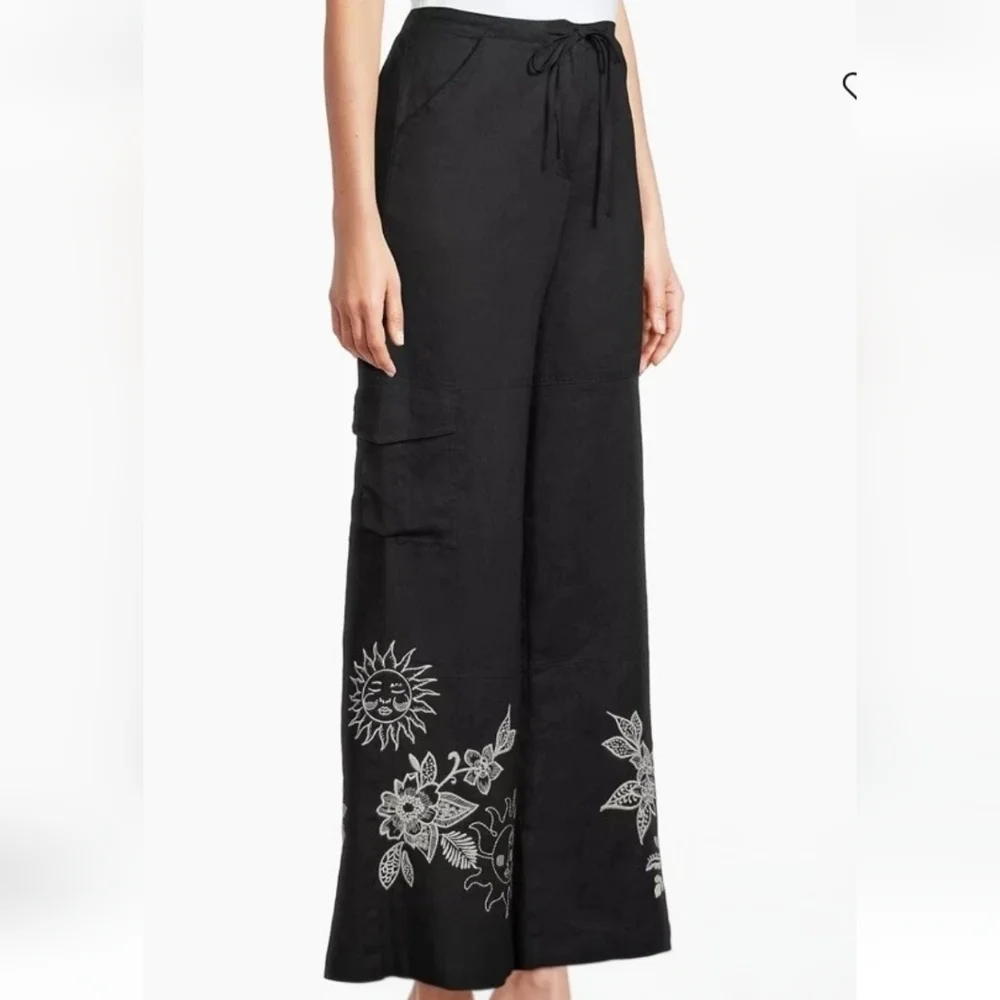 Johnny Was Addison Embroidered Wide-Leg Linen Pants. MSRP $248. Size M - Picture 8 of 12